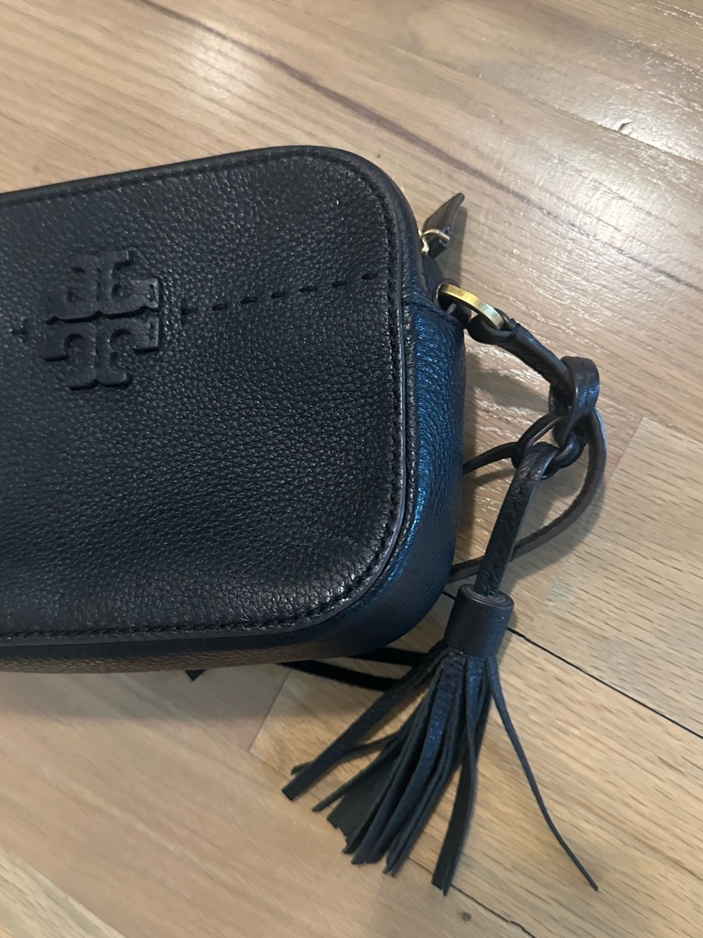 Tory Burch Black Pebbled Leather Tassel Crossbody - Picture 2 of 4